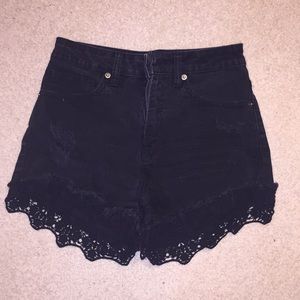 Black High-waisted Denim Shorts